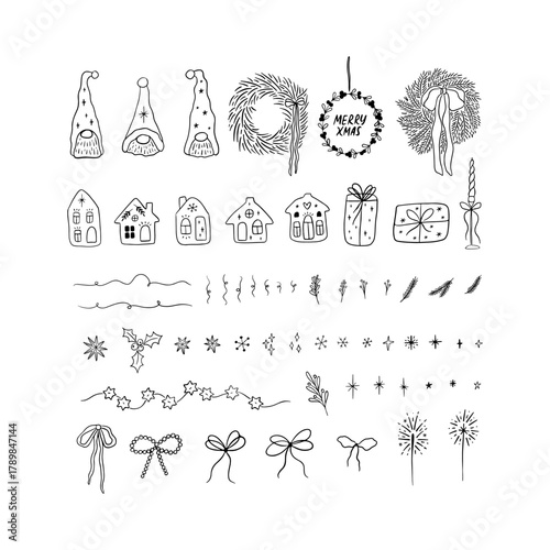 Hand drawn Christmas clipart set
