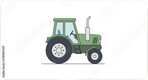 Classic green tractor ready for agricultural work in a clean flat design representing farming and rural industry, Generative AI.