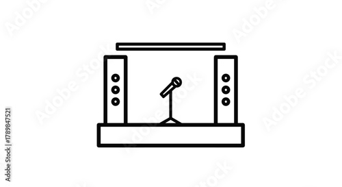 Dynamic stage with microphone and speakers ready for captivating performance or presentation conveying anticipation and excitement, Generative AI.