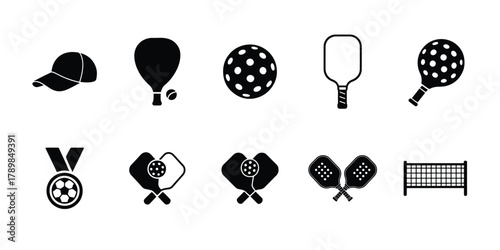 Vector pickleball equipment set vector illustration