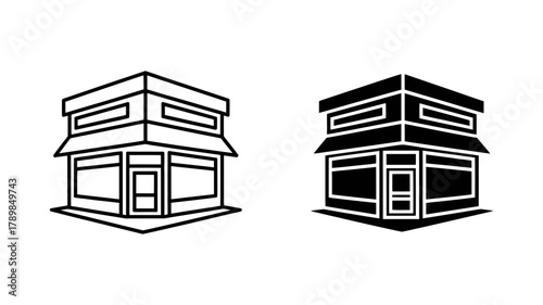 Store icon outline and glyph style vector illustration shop building, storefront, facade, entrance