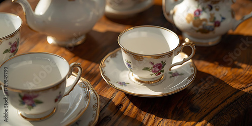 Wallpaper Mural Antique Porcelain Teacups and Teapots Close-Up Torontodigital.ca