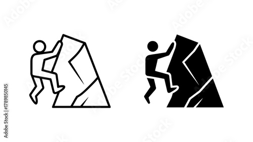 Rock climber man climbing a rock sport and adventure concept vector illustration, line and silhouette style