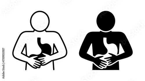 Illustration of a person with stomach ache in different styles simple vector icon of a man with digestive problem
