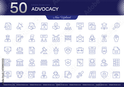 ADVOCACY stroke icon. ADVOCACY line icon set. editable stroke icon pack. Line, Thin, Linear Style Icon Bundle. Fully Customizable