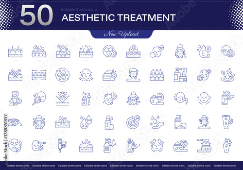 AESTHETIC TREATMENT stroke icon. AESTHETIC TREATMENT line icon set. editable stroke icon pack. Line, Thin, Linear Style Icon Bundle. Fully Customizable