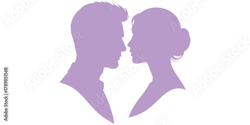 Silhouette of a couple in profile, facing each other