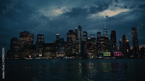 Lower Manhattan Skyline at Dusk — Cinematic New York City Waterfront View