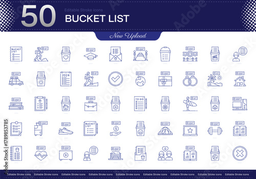 Bucket List stroke icon. Bucket List line icon set. editable stroke icon pack. Line, Thin, Linear Style Icon Bundle. Fully Customizable