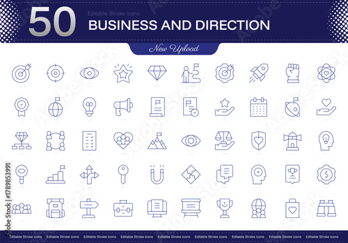 Business and Direction stroke icon. Business and Direction line icon set. editable stroke icon pack. Line, Thin, Linear Style Icon Bundle. Fully Customizable