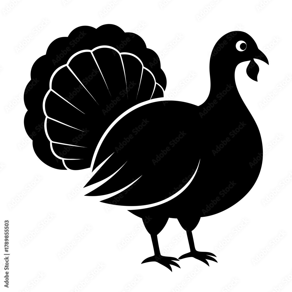 Fototapeta premium Turkey vector clean black silhouette design white background