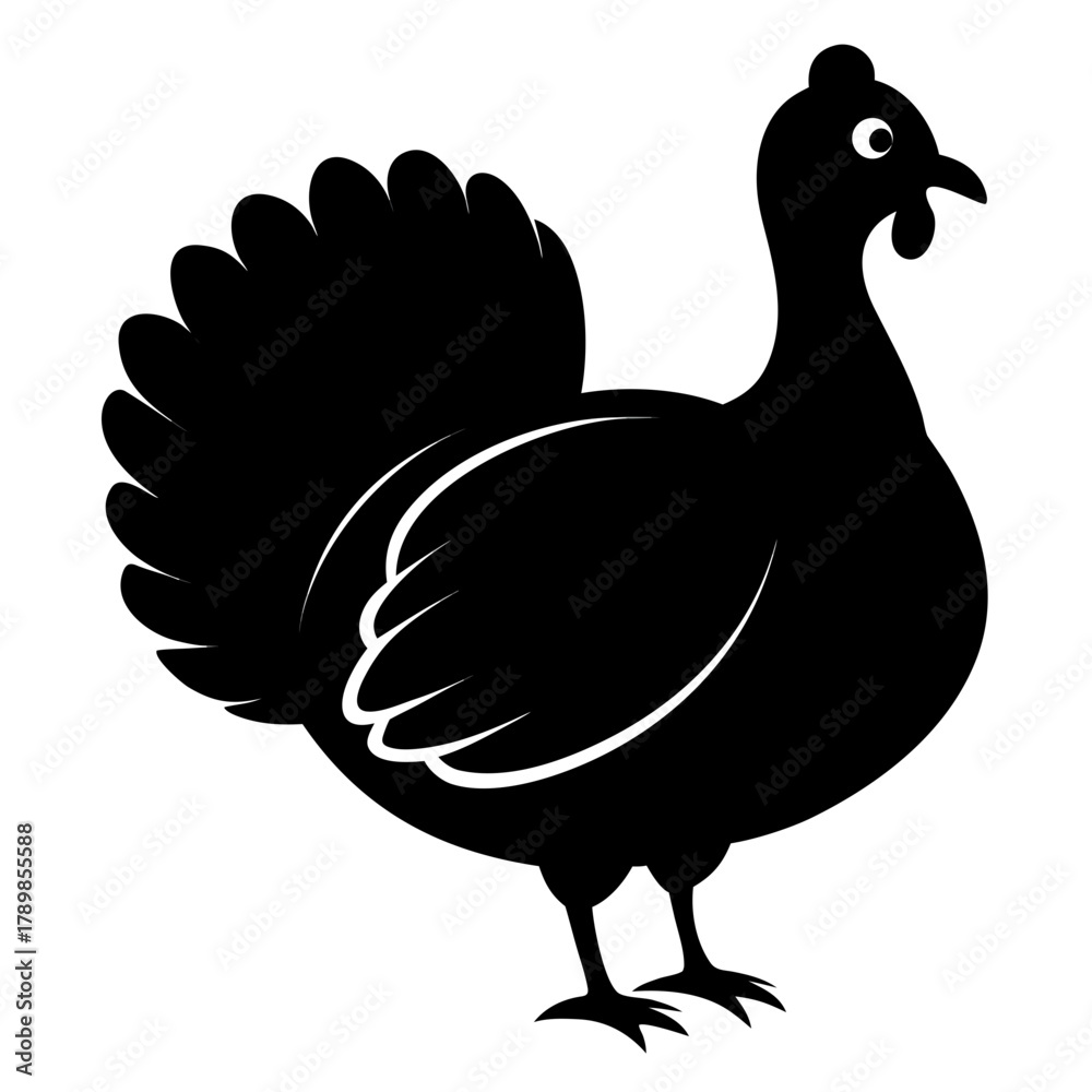 Fototapeta premium Turkey vector clean black silhouette design white background