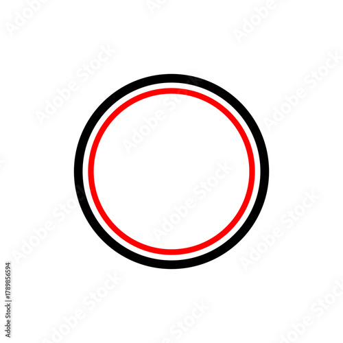 A simple graphic of two concentric circles, an outer black ring and an inner red ring, on a white background.
