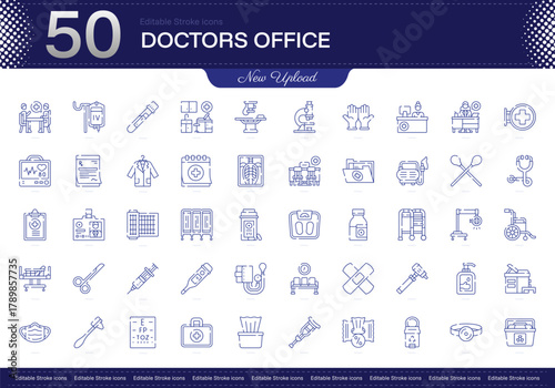 Doctors Office stroke icon. Doctors Office line icon set. editable stroke icon pack. Line, Thin, Linear Style Icon Bundle. Fully Customizable Appointments, Records, Examination, Prescription, Consulta