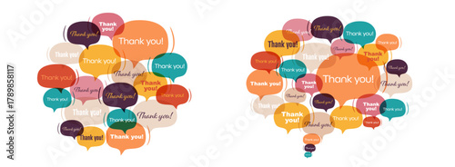 Set of chat bubbles with Thank you! sign.