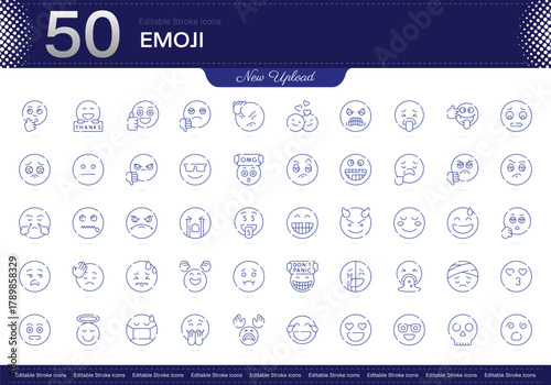 Emoji stroke icon. Emoji line icon set. editable stroke icon pack. Line, Thin, Linear Style Icon Bundle. Fully Customizable, Icons, Symbols, Emotions, Communication, Expressions