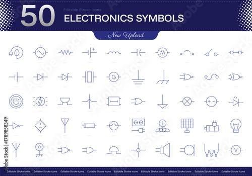 Electronics symbols stroke icon. Electronics symbols line icon set. editable stroke icon pack. Line, Thin, Linear Style Icon Bundle. Fully Customizable, Resistor, Capacitor, Diode, Transistor, Inducto
