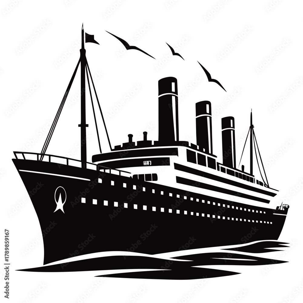 Obraz premium Titanic vector clean black silhouette design white background