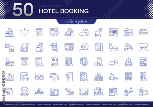 Hotel Booking stroke icon. Hotel Booking line icon set. editable stroke icon pack. Line, Thin, Linear Style Icon Bundle. Fully Customizable, Reservation, Accommodation, Check-in, Availability