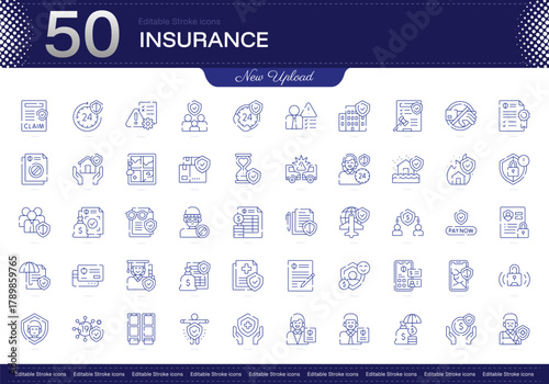Insurance stroke icon. Insurance line icon set. editable stroke icon pack. Line, Thin, Linear Style Icon Bundle. Fully Customizable, Coverage, Premium, Policy, Risk, Claim