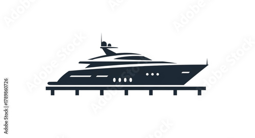 Luxury yacht icon at harbor, sleek and modern design evokes wealth and success, perfect for travel or business branding, originally a scalable vector graphic