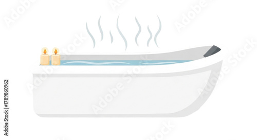 Relaxing hot bath with candles, perfect for spa day promotions, wellness blogs, or self-care visuals, originally a scalable vector graphic