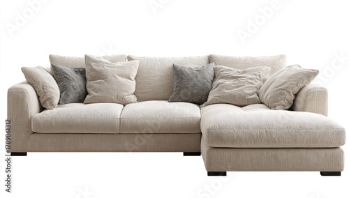Cream sectional sofa with dark gray pillows