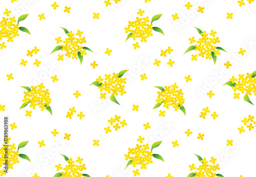 金木犀のシームレスパターン 柄 ベクター 秋 小花 白背景