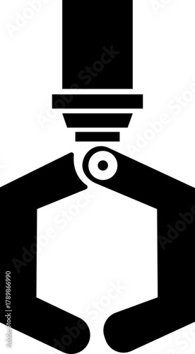 Grabber Robotic Arm Icon Industrial Claw, Mechanical Hand, Automation Tool, Factory Robot, and Engineering Machine Symbol Vector in Black Color Flat Style
