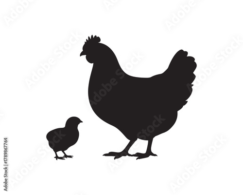 A silhouette illustration of a hen with baby chick vector