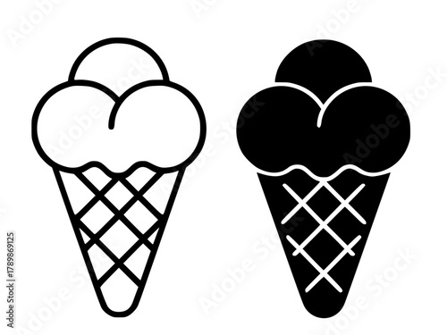 Minimalist icon, ice cream vector, black and white, outline and silhouette