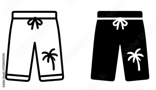 Minimalist icon, beach pants vector, black and white, outline and silhouette