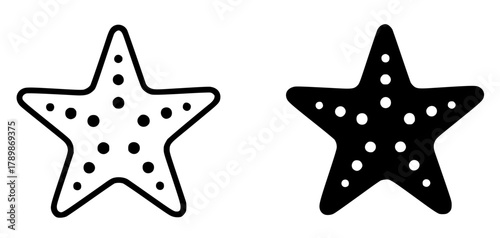 Minimalist icon, starfish vector, black and white, outline and silhouette