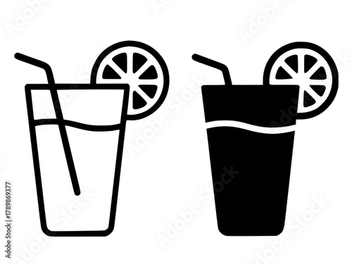 Minimalist icon, orange juice vector, black and white, outline and silhouette