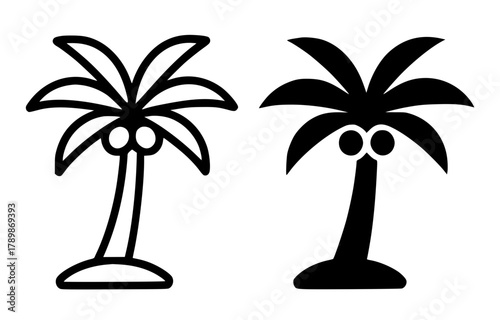 Minimalist icon, palm tree vector, black and white, outline and silhouette