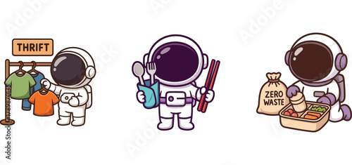 astronaut feeding animals and cleaning environment