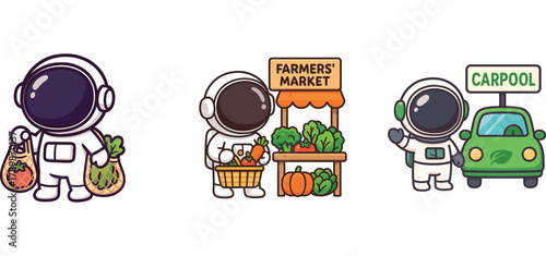 astronaut promoting thrift shopping and reducing waste