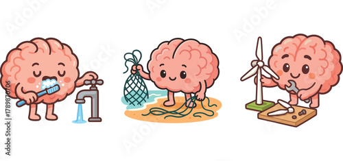 cute brain recycling plastic and cleaning home