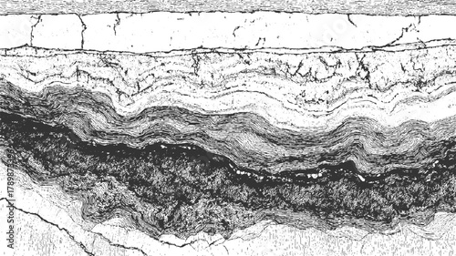 Abstract layered geological strata texture with hatching and stippling background pattern