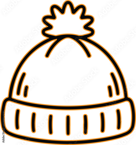 Hand drawn winter hat with pom pom icon