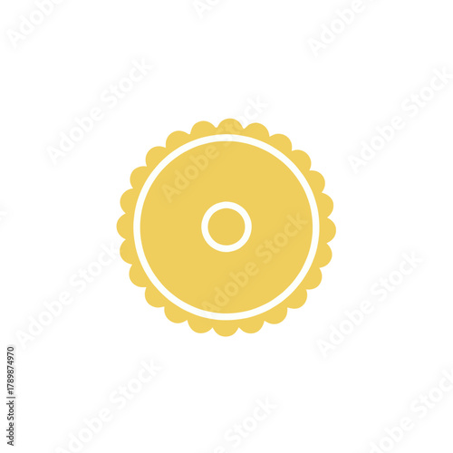 Simple yellow scalloped circle icon with a hole in the center.