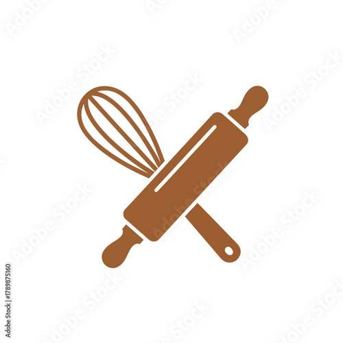 Baking Utensils Crossed Rolling Pin and Whisk Silhouette.