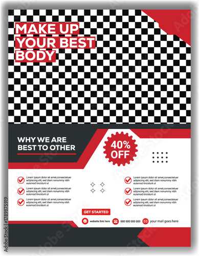 Professional Workout Gym Poster Bold Red and Black Fitness Training Flyer Design