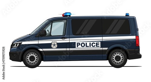 Police van side view illustration on white background.