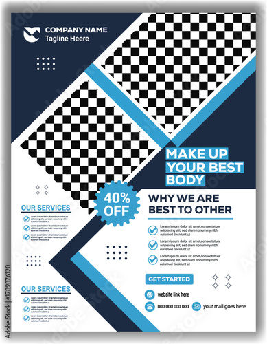 Blue and Black Fitness Center Advertising Flyer  Body Transformation Poster Template