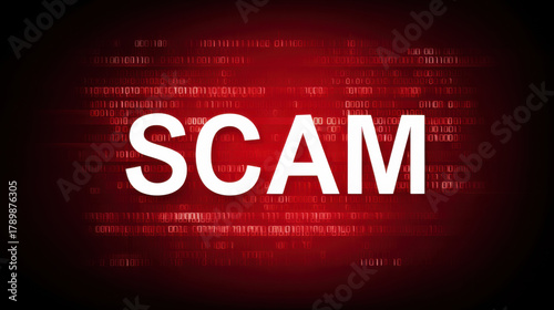 A striking visual highlighting the concept of a scam against a bold red background, conveying urgency and concern.