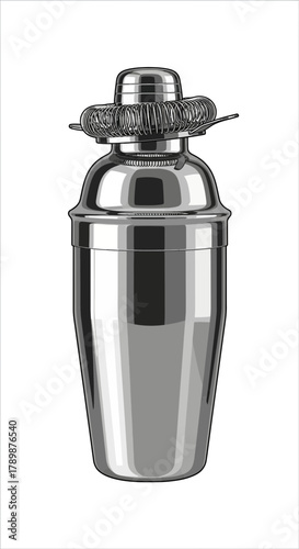 Silver cocktail shaker isolated on white background.