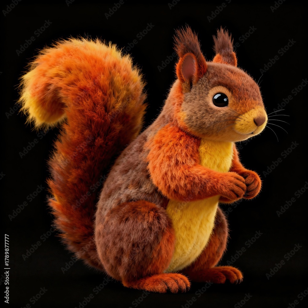 Obraz premium Squirrel with bushy tail on black background