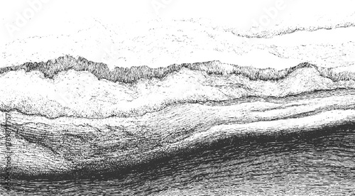 Black and white abstract textured background with layered wavy lines and rough edges vector