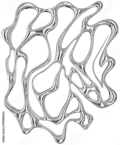 3D Chrome Silver abstract liquid shape, futuristic molten metallic fluid ilustration isolated